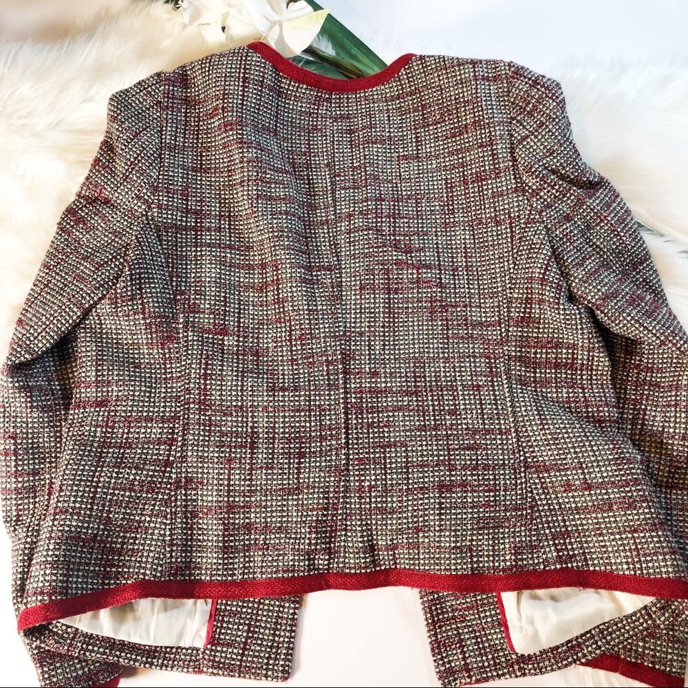 Banana Republic Red Piped Tweed Jacket Deep Garnet - Picture 3 of 8